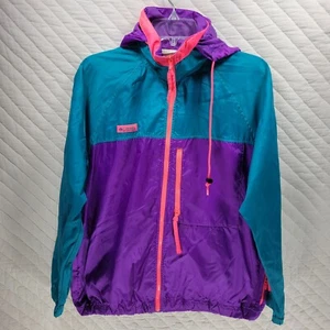 Vintage Columbia Windbreaker Vented Nylon Jacket Women's Medium Blue Purple - Picture 1 of 8