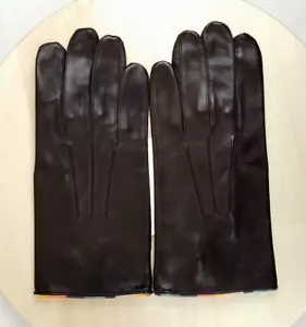 Guantes recortados a rayas de artista de piel de cordero chocolate Paul Smith para hombre (M) PVP £165 - Imagen 1 de 7