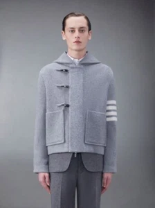 Thom Browne Boiled Wool Half Cardigan 4-Bar Hooded Duffle Jacket Gray US$3500 - Picture 1 of 15