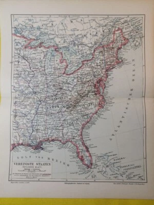 Mapa vintage del este de Estados Unidos 1890 Nueva York Florida NJ ORIG 11,5 x 9,5 C18-4 Foto 1 de 3