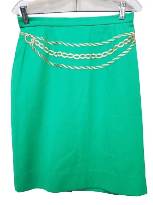 Escada Margaretha Ley Green Wool Chain Embroidered Lined A-Line Skirt Size EU 40 - Image 1 of 4