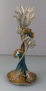 Flower Candle Holder With Bling Frogs Decorative Metal and Ceramic 6 Inches - Picture 1 of 9