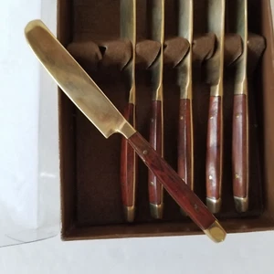 Vintage Brass Wood 6 Spreaders Elegant MCM Mid Century Style New Old Stock - Picture 1 of 6