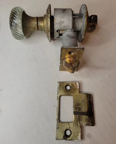 Antique Reclaimed Closet Mortise Knob Set w/Thumb Latch Swirl CrystalGlass Knob Cover