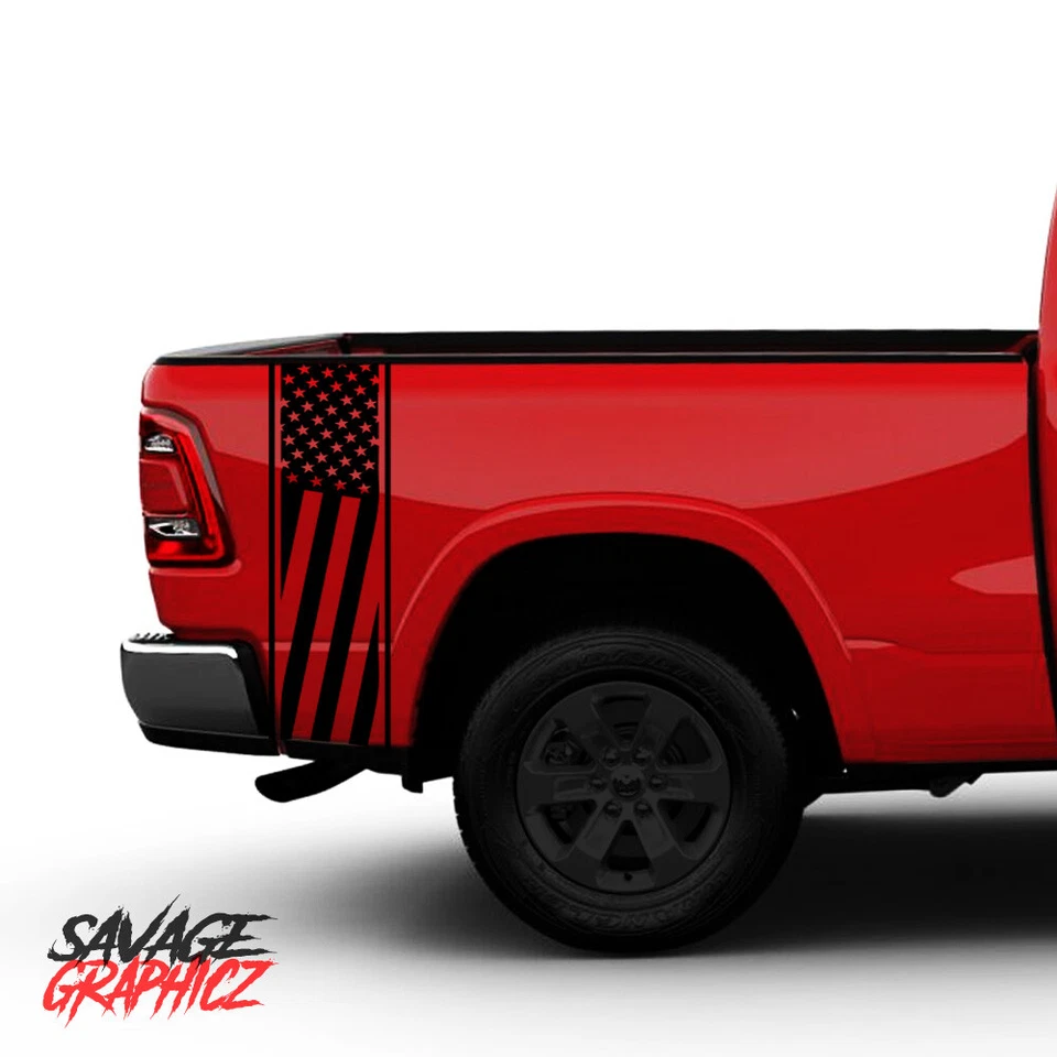2 calcomanías de vinilo a rayas de caja de camión con bandera ondeante de EE. UU. para Dodge Ram Foto 1 de 1