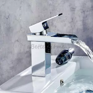 Modern Square Waterfall Bathroom Wash Basin Faucet Single Handle Sink Mixer Tap - Picture 1 of 3