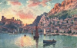 Vintage Postcard Interior View of The Port Monte Carlo Waterfront Monaco Artwork - Picture 1 of 2