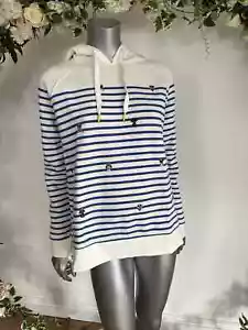 JOULES Rowley Jumper Hoodie Size 12 & 18 Cream Blue Stripe Embroidered Dog NEW - Picture 1 of 10