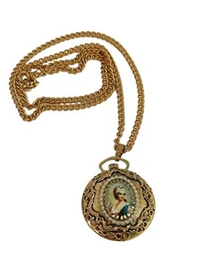 Vtg Landau Cameo Watch Pendant Gold Tone Long Chain Necklace READ DESCRIPTION  - Picture 1 of 11
