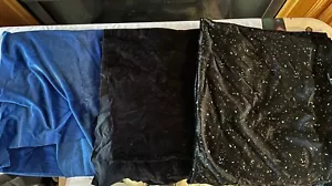 Velvet Fabric Lot Blue, Black, Black W/gold Approx. 1/2-1 Yrd Each Stretchy - Picture 1 of 1