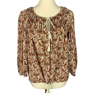 Denim & Supply Ralph Lauren Boho Paisley Tie Neck Peasant Top Women’s Small - Picture 1 of 9