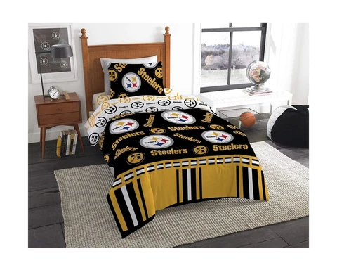 Pittsburgh Steelers NFL 4 Piece Twin Comforter Bedding Set Black/Gold/White NEW Cover