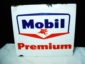 Vintage Mobil Pegasus Premium Gas Gasoline Pump Porcelain Metal Sign 14"x 12" - Picture 1 of 6