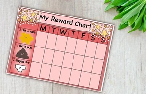 Handmade A4, Reward Chart, POTTY TRAINING, reusable, Laminated, wipe clean, Pink - Picture 1 of 5