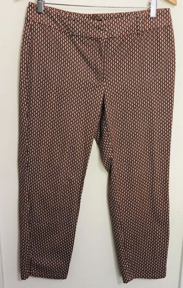 Pantalones geométricos Ann Taylor calce curvilíneo para mujer talla 8 tobillo mezcla de algodón carrera Foto 1 de 4