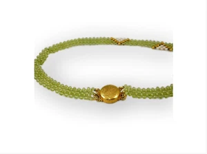 Collana in Peridoto di oro 18kt 750 da donna pietra Chiusura a scatto Perle VERE - Picture 1 of 2