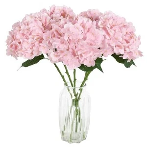 4PCS Real Touch Pink Hydrangea Artificial Flowers 21'' Large Latex Fake - Picture 1 of 7
