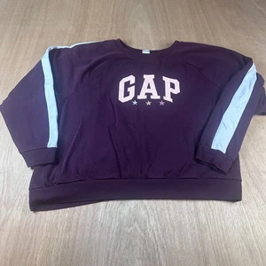 GAP Women’s Sweatshirt L Purple Logo Crewneck with Star Detail & Stripe Sleeves - Picture 1 of 5