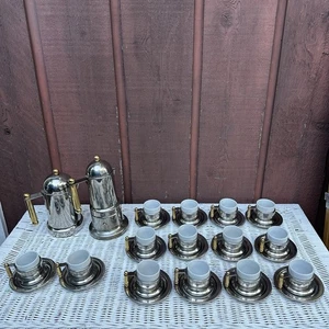 Vintage Vev Vigano Kontessa Silver & Gold Italian Coffee Moka Set w/ 14 Cups - Picture 1 of 16
