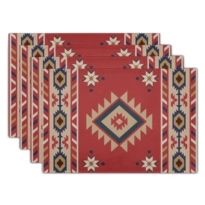 Red Vintage Southwest Placemats Set of 4 Southwestern Native Aztec Tribal Ind... - Picture 1 of 7