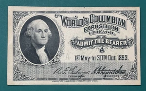 TICKET: 1893 World's Columbian Exposition - GEORGE WASHINGTON - Chicago - MINT! - Picture 1 of 11