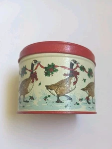 "Lata de gansos de nieve 1985 vintage 3-1/2"" vacaciones de Navidad sin posavasos solo lata" - Imagen 1 de 6