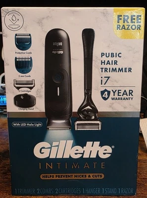 NEW Gillette Intimate i7 Men’s Premium Body & Pubic Hair Trimmer w/ Razor - Image 1 of 4