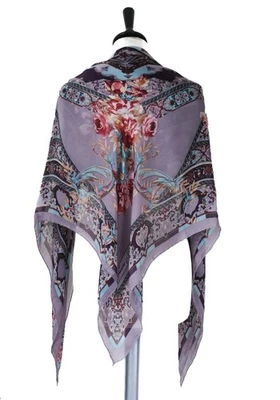 Chiffon Silk Shawl / Scarf - Mauve Floral - Francoise Jose - XL - Image 1 of 4