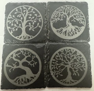 Juego de 4 posavasos de pizarra temáticos Tree of Life grabados con láser - Imagen 1 de 5