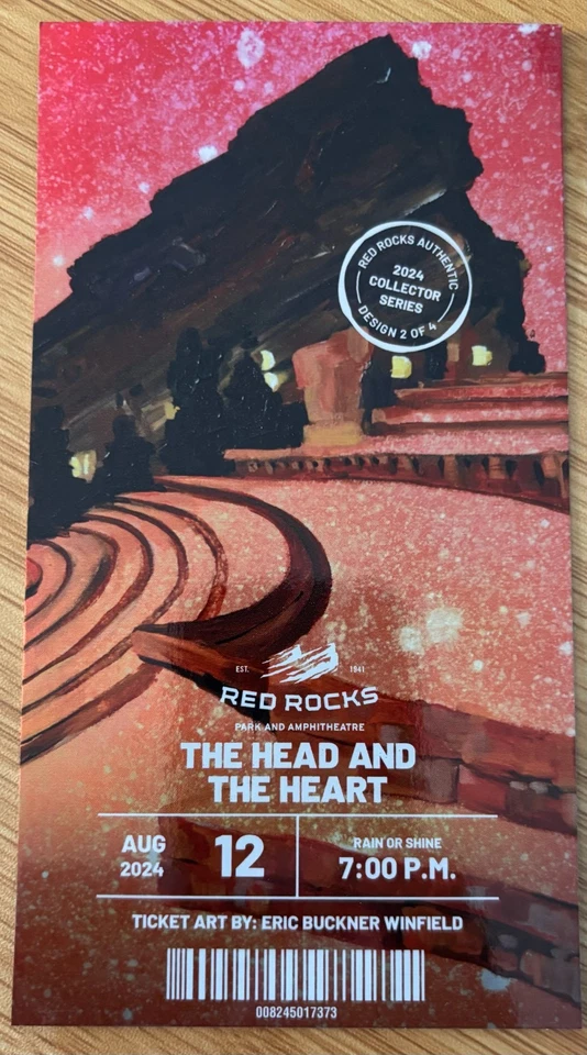The Head and The Heart - 2024 Red Rocks Commemorative Concert Ticket - Image 1 of 1