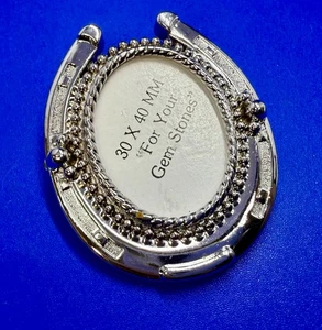 Bolo Tie Silver Color Horseshoe Shaped Blank for your 30 by 40" Cab Stone Insert - Picture 1 of 19