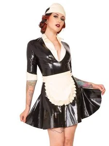 Skin Two Female Latex Rubber Maid Dress in Classic Black - Picture 1 of 19
