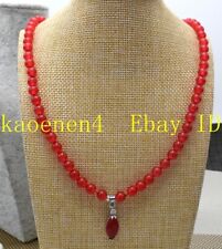 Fashion 6mm Red Ruby Round Gemstone Beads Pendant Necklace 18 Inches AAA