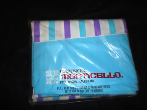 VINTAGE CANNON MONTICELLO PURPLE & TEAL WHITE STRIPE (1) FULL FLAT SHEET 81 X 96 - Picture 1 of 4