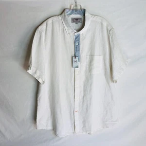 NEW Hickey Freeman Mens White Linen Cotton Button Front S/S Shirt Size 2XL - Picture 1 of 5