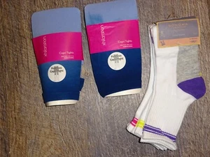 Girl's 2 footless capri tights & 3 pair crew socks Xhilaration Sonoma size 12 - Picture 1 of 8