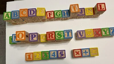 Lot Of 47 Large Wooden Alphabet And Number Blocks  - Image 1 of 4