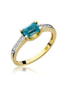 Damen Ring 585 14k Gold echt Edelstein Diamanten Brillanten Topas