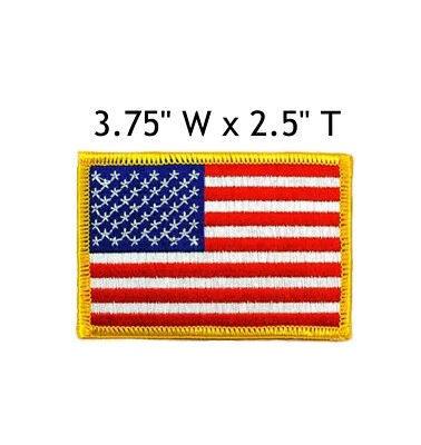 AMERICAN FLAG EMBROIDERED PATCH iron-on GOLD BORDER USA US United States QUALITY - Image 1 of 4