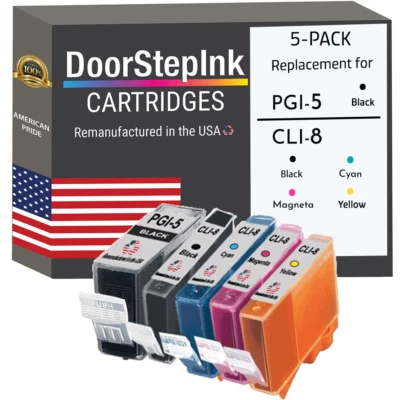 DoorStepInk Compatible Ink Cartridges For Canon PGI-5 B CLI-8 B C M Y 5 Pk-USA - Image 1 of 4