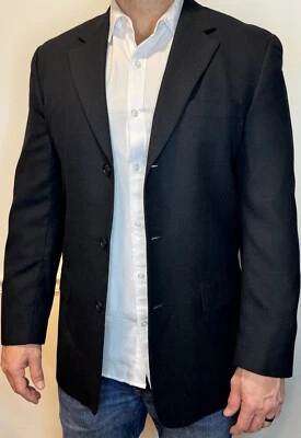 ALFANI Hombres Negro Pura Lana Calce Regular 3 Botones Abrigo Deportivo Traje Chaqueta 40L Foto 1 de 4