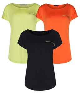 New Summer Blouse Top Womens Short Sleeve Famous Store T-Shirt & Feature Zip Tee - Picture 1 of 15