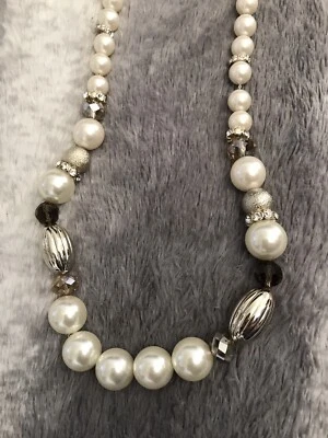 Collar de perlas de imitación y púrpura/rosa/claro facetado cuentas R/piedra 21" + extensor de 3" Foto 1 de 4