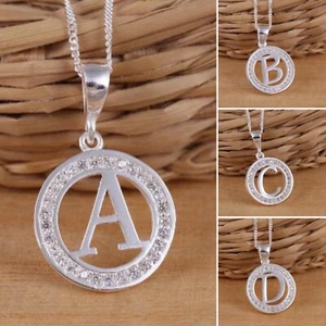 Solid 925 Sterling Silver CZ Letter Initial A-Z Pendant Charm Necklace Jewellery - Picture 1 of 25