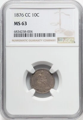 1876-CC Seated Liberty Silver Dime NGC MS63 - Image 1 of 2