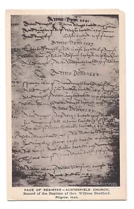Cartolina WILLIAM BRADFORD Baptism Pilgrim Hall Plymouth Massachusetts Ma B&W DB - Foto 1 di 2