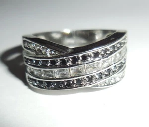 VINTAGE COCKTAIL RING SIZE 10 WITH A SPARKLING STONES SILVERPLATE - Bild 1 von 8