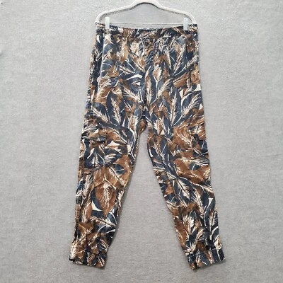 Nicole Miller Women Pants Large Blue Leaf Print Jogger Cargo Pockets READ - Image 1 of 4