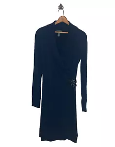 Ralph Lauren S Navy Blue French Terry Faux Wrap Buckle Detail Sweater Dress - Picture 1 of 3