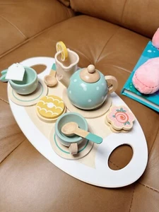 Service à thé en bois 15 pièces pour petites filles, jouets en bois, jouet Montessori pour tout-petits - Photo 1 sur 4